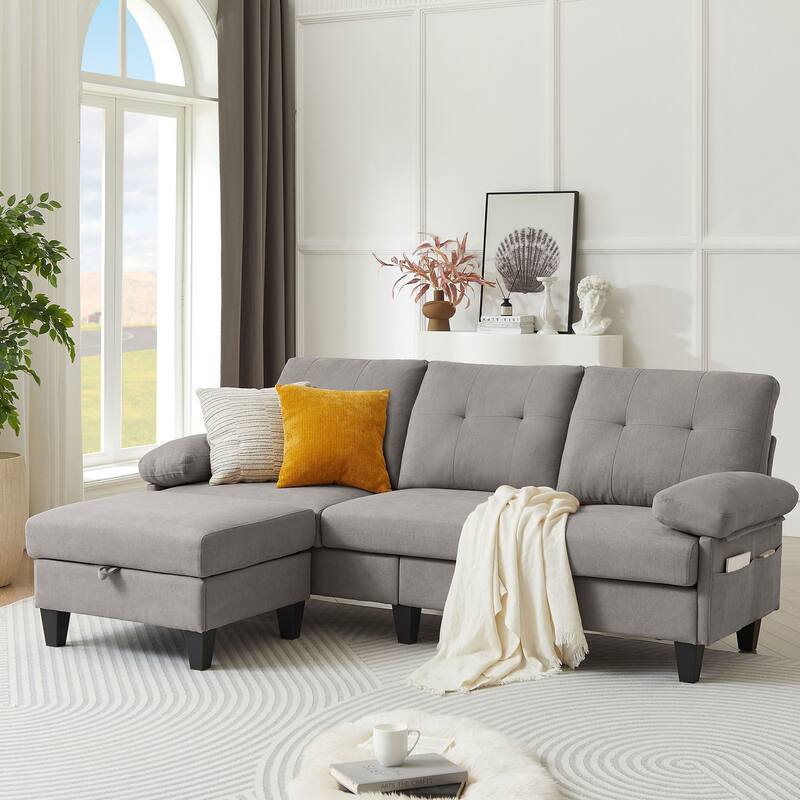 84.45" Wide Sectional Sofa with Ottoman & Side Storage Bags
