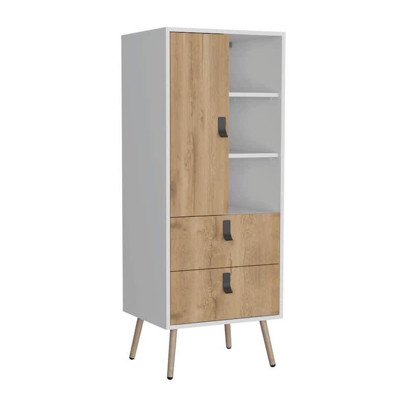 Tall Dresser, Unit with Door, 2 Drawers, and Open Shelves