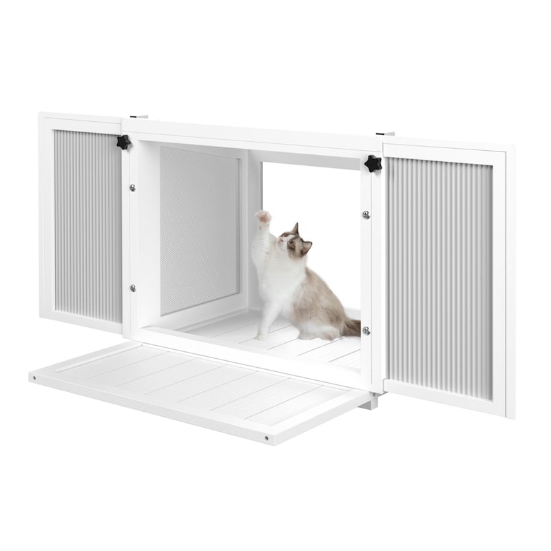 VEIKOUS Cat Window Perch & Catio Outdoor Enclosure, Adjustable Cat Window Box with Plexiglass