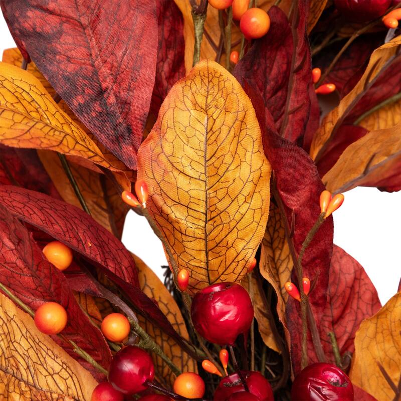Berries with Leaves Artificial Fall Harvest Twig Wreath, 24", Unlit