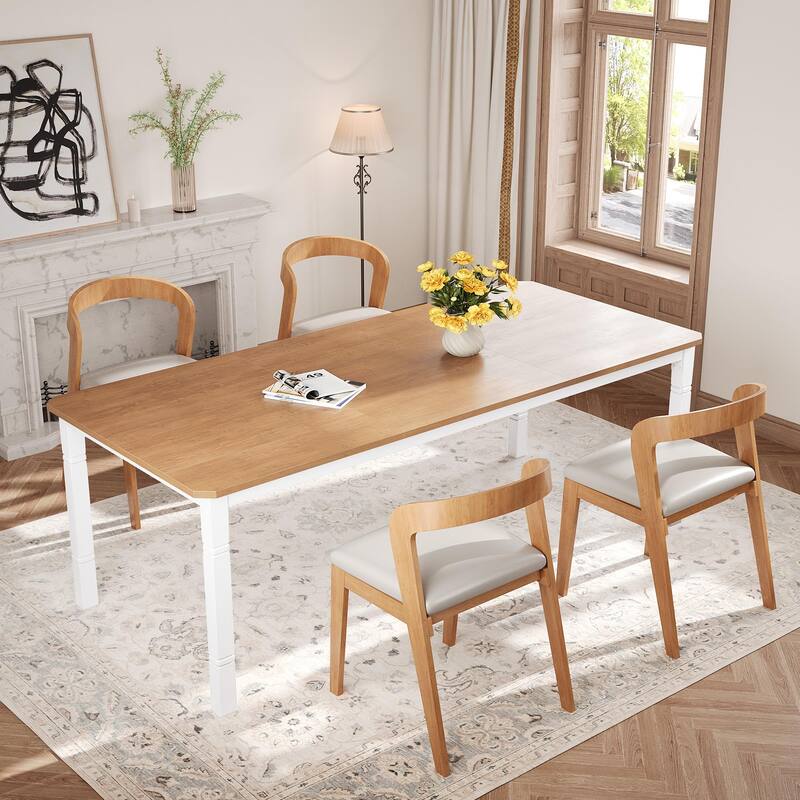 78.7" Farmhouse Dining Table for 6–8, Rustic Wood Table with Metal Frame & Chamfered Corners for Dining Room