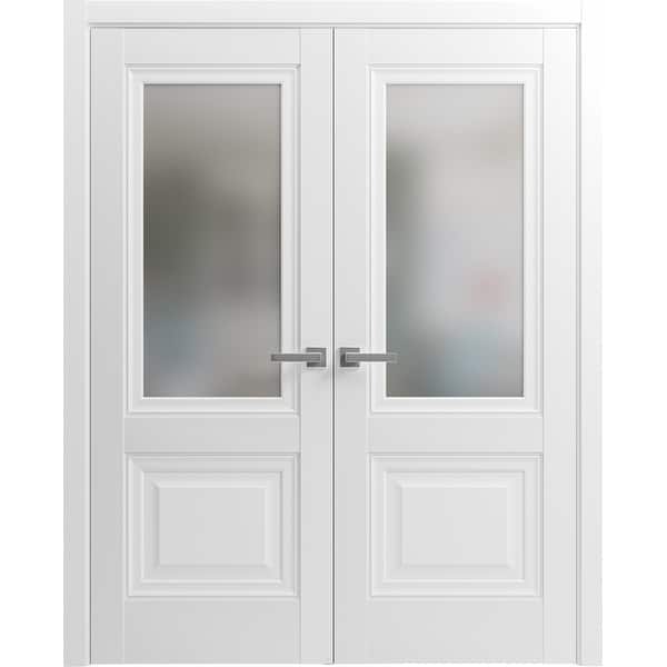 Solid French Double Doors 36 x 80 inches  Lucia 8822 White Silk with Frosted  Glass - Bed Bath & Beyond - 37952991