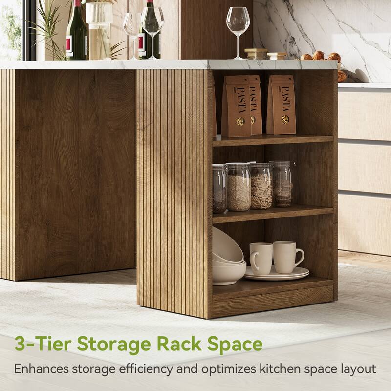 63-Inch Kitchen Island with Side Shelves, Modern Dining Table - 63'' W × 23.2'' D × 35.4'' H