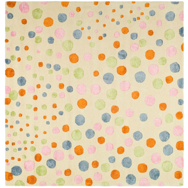 SAFAVIEH Handmade Soho Kati Polka Dots N.Z. Wool Rug - 6' Square - Ivory/Multi