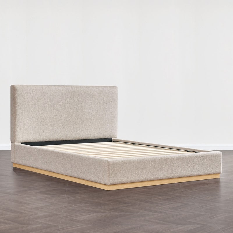 Spruce & Spring Modern Boucle Upholstered Platform Bed with Solid Wood Frame