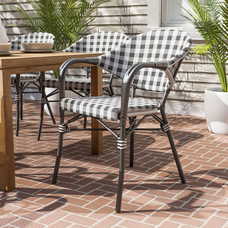 Lidi Classic Country Plaid Patio Dining Arm Chairs by Furniture of America - Black/Single