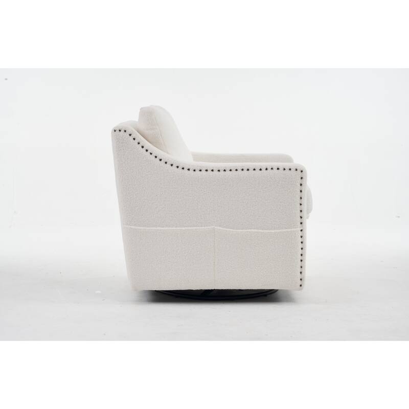 Teddy Upholstered Swivel Accent Chair, Single Sofa Chair with High Backrest, Lounge Armchair with Metal Base & Side Pocket
