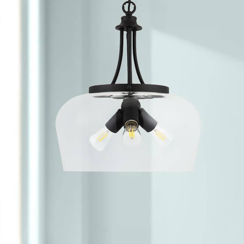 CO-Z 3-Light Matte Black Dome Pendant Light with Glass Shade