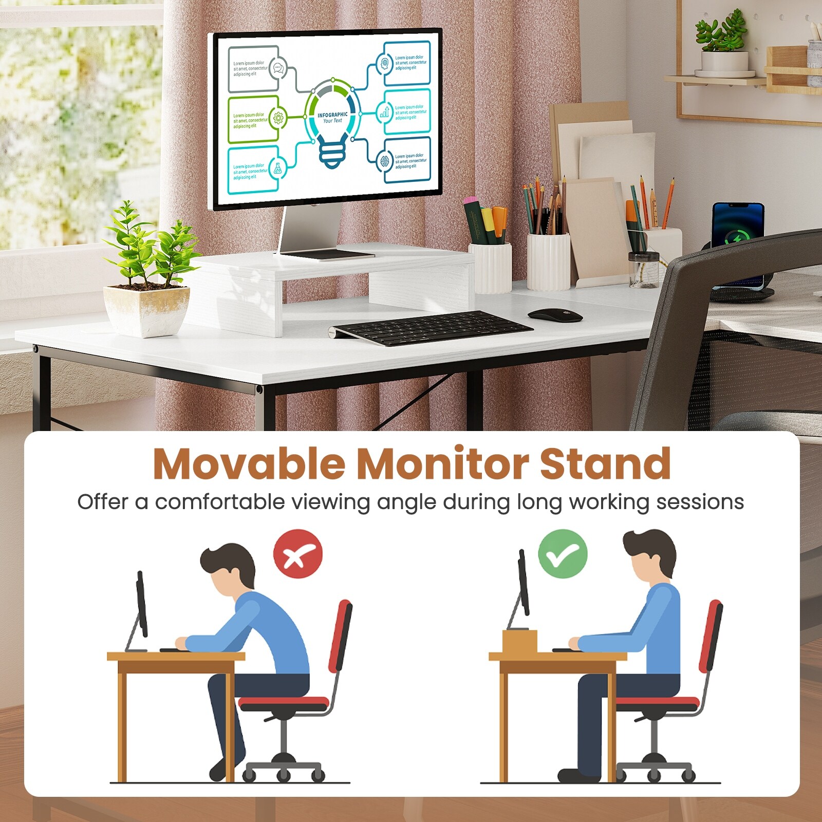 Gymax 95'' L-Shaped Reversible Computer Desk 2-Person Long Table