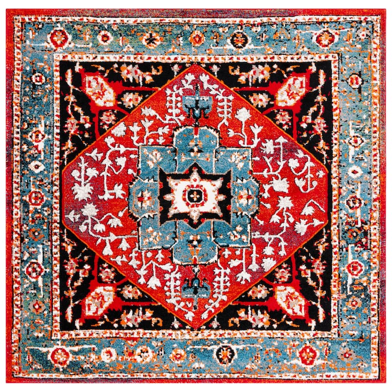 SAFAVIEH Vintage Hamadan Namita Traditional Oriental Medallion Rug - 6'7" Square - Blue/Red