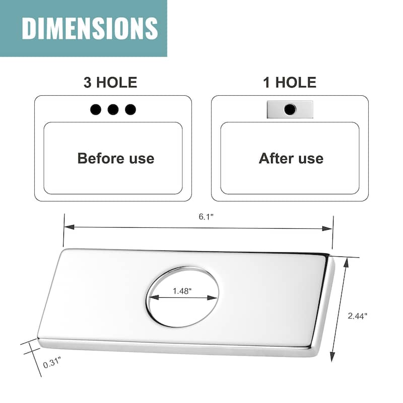 WOWOW 304 Stainless Steel Faucet Deck Plate Fits 1 to 3 Hole Sinks