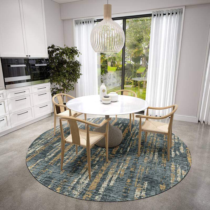 Indoor/Outdoor Rylee Modern Stripes Washable Rug - 8' x 8' Round - Granite