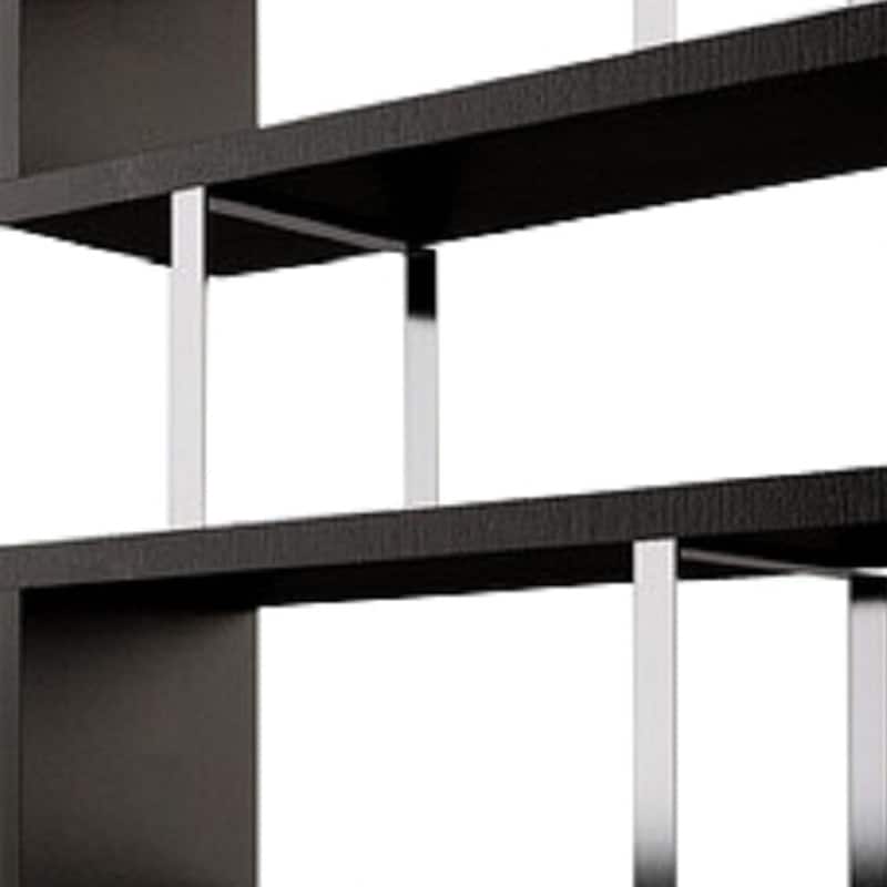 HomeRoots 67" Espresso And Silver Metal and Wood Three Tier Etagere Bookcase