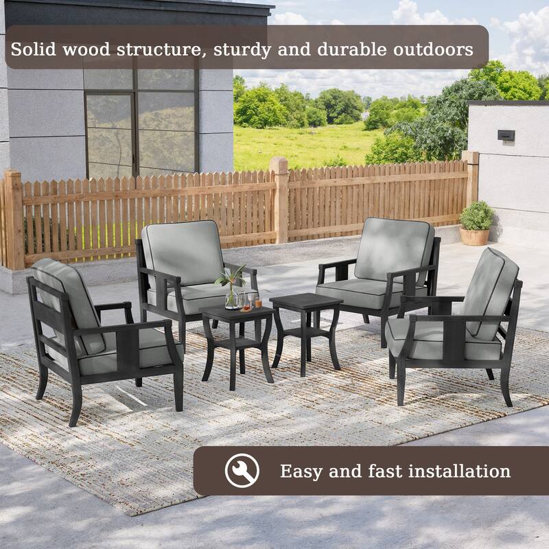 6-piece Outdoor Teak Seating Set Club Chairs with Cushions
