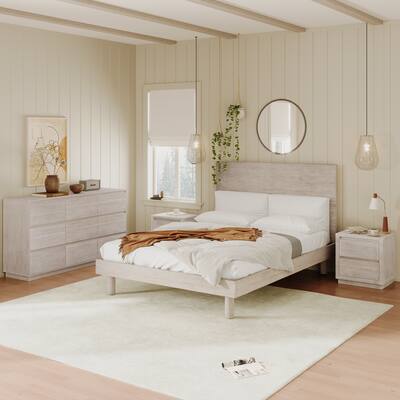 Full Size 4 Pieces Bedroom Set with 2Nightstand, Dresser, Stone Gray