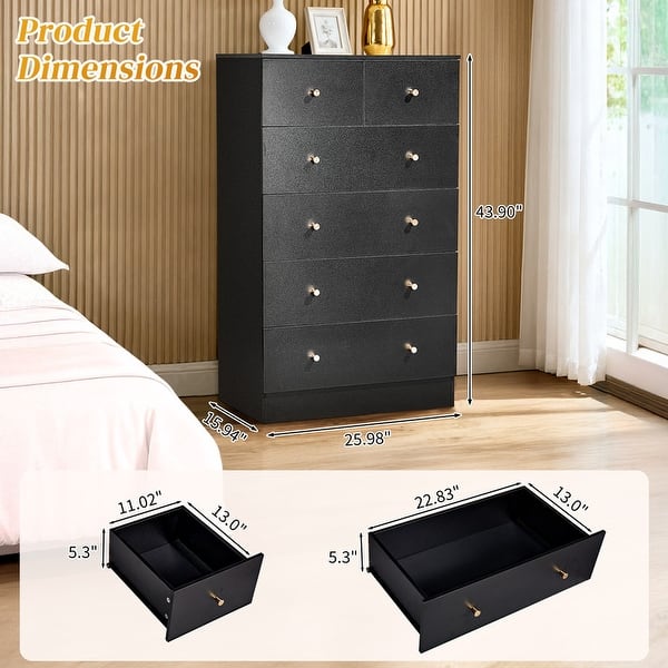 dimension image slide 8 of 11, 6-Drawer Large Dresser For Bedroom And Chest Of Drawers With Sturdy Construction Wood Storage Organizer For Closet