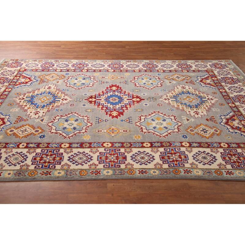 Gray Kazak Living Room Area Rug Hand-Knotted Wool Carpet - 6'9" x 10'2"