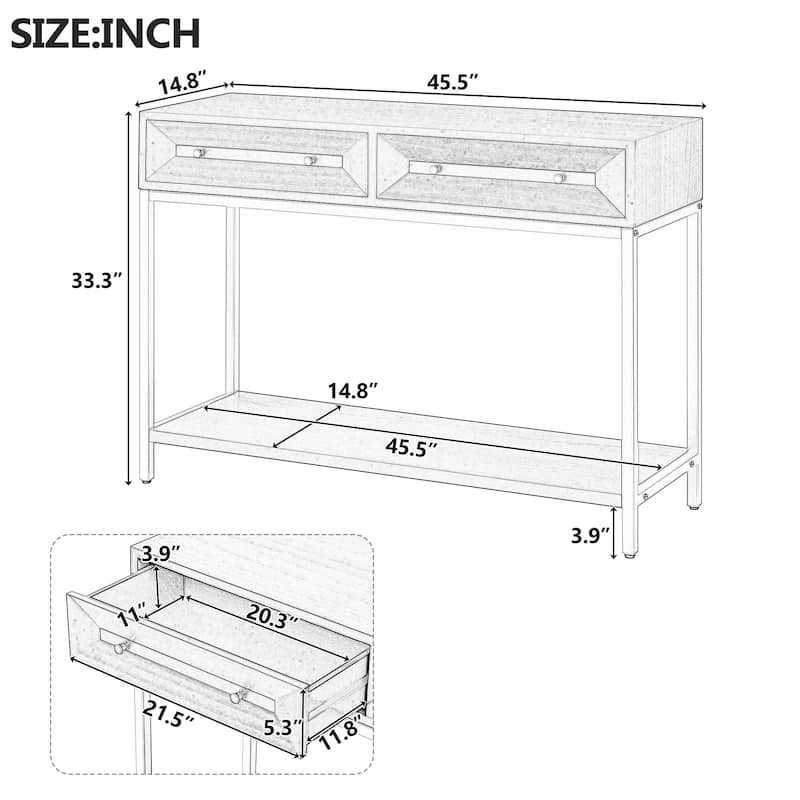 Console Table with Two Drawers for Entryway - Navy