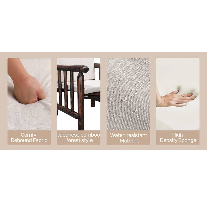 Cedar 4-Piece Wood Patio Conversation Set with Beige Cushions for Afternoon Tea & Conversation