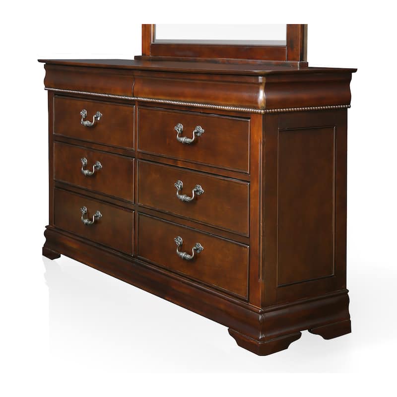 Jeannine Traditional Cherry Hidden Storage 56-inch Wide 6-Drawer Wood Dresser by Furniture of America