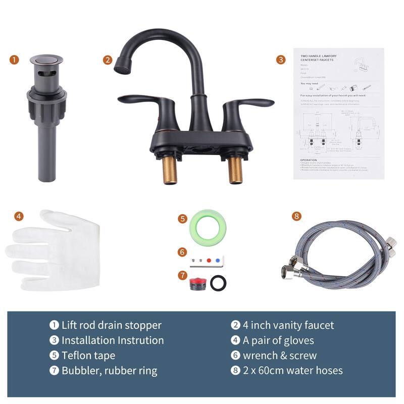 WOWOW 4 in. Centerset Double Handle High Arc Bathroom Faucet