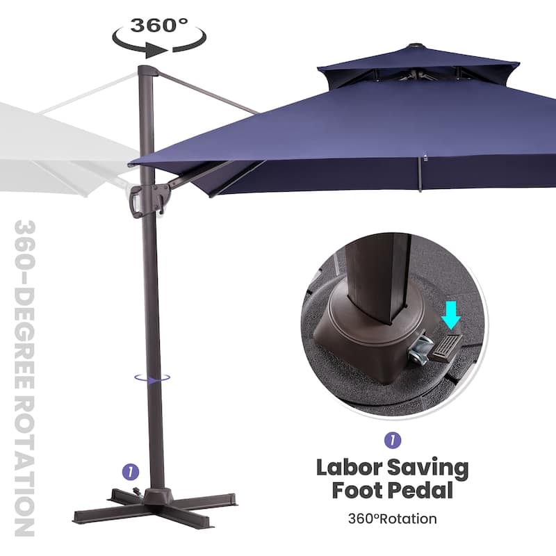 Deluxe 10' x 10' Outdoor Square Double Top Cantilever Umbrella, Base Not Included
