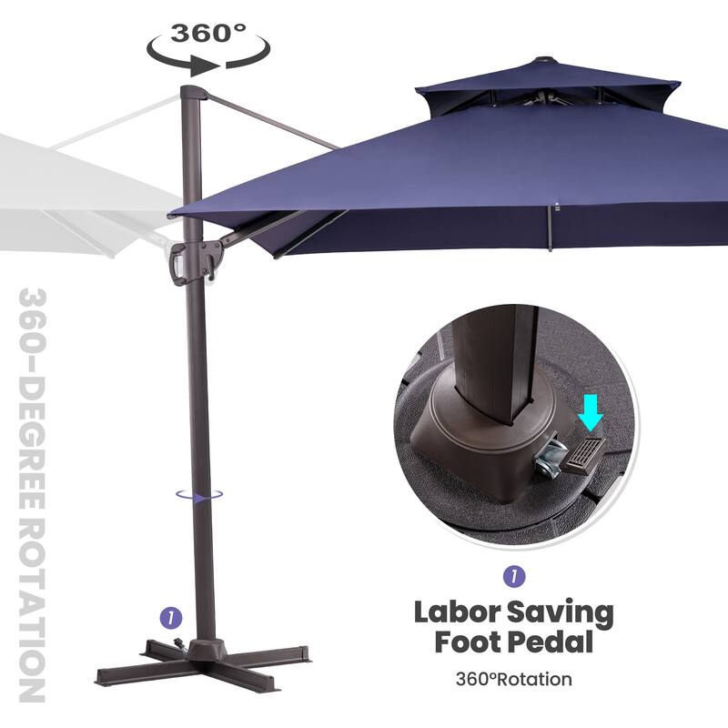 Outdoor Patio Offset Cantilever Umbrella 360-Degree Rotation with Base