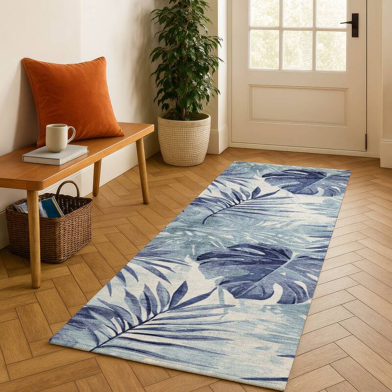 Premium Washable Super Soft Tropical Floral Mayfield Rug - Blue - 2'3" x 7'6"