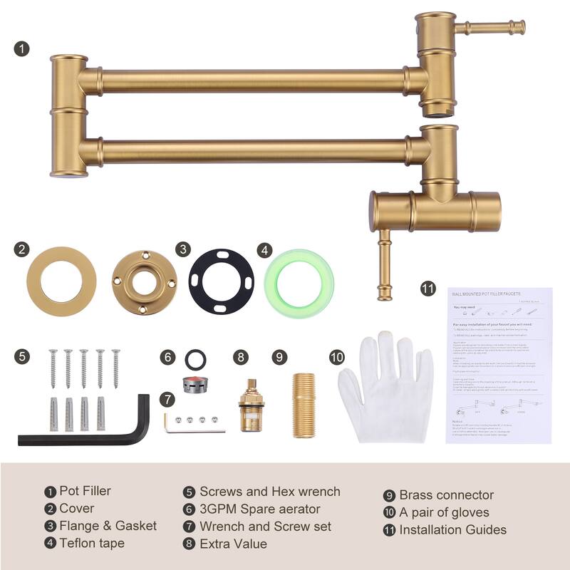 WOWOW 23.5-inch Wall Mount Pot Filler with Double Handle