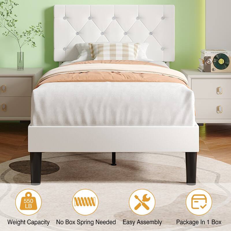 VECELO Upholstered Beds With Diamond Tufted Headboard Platform Bed Frame 7.9'' Under Bed Space