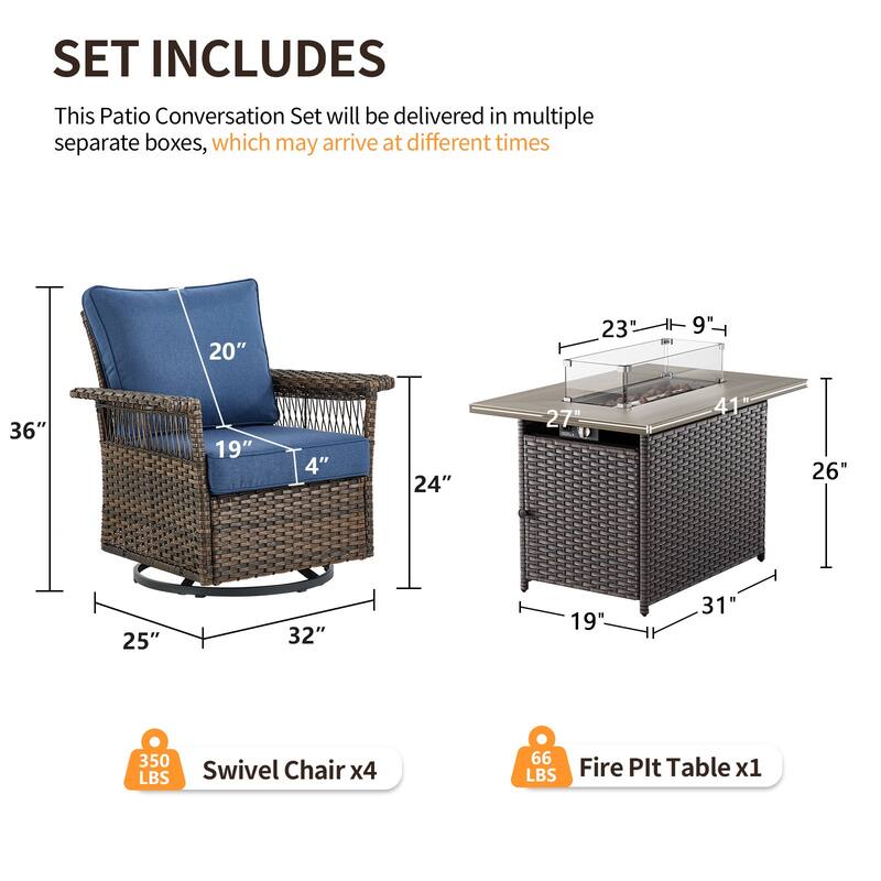 Pocassy 41 in Fire Pit Table with Patio Sofa Chair Funiture