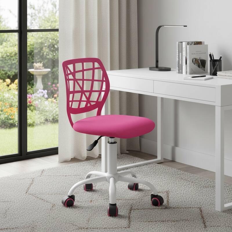 Pink and White Adjustable Height Swivel Rolling Office Chair - Pink