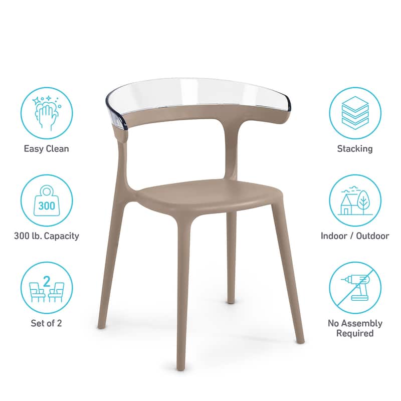 WRGHOME Modern Stacking Patio Dining Side Chair Indoor/Outdoor (Set of 2) Taupe - 30.31'' H X 21.65'' W X 20.08'' D