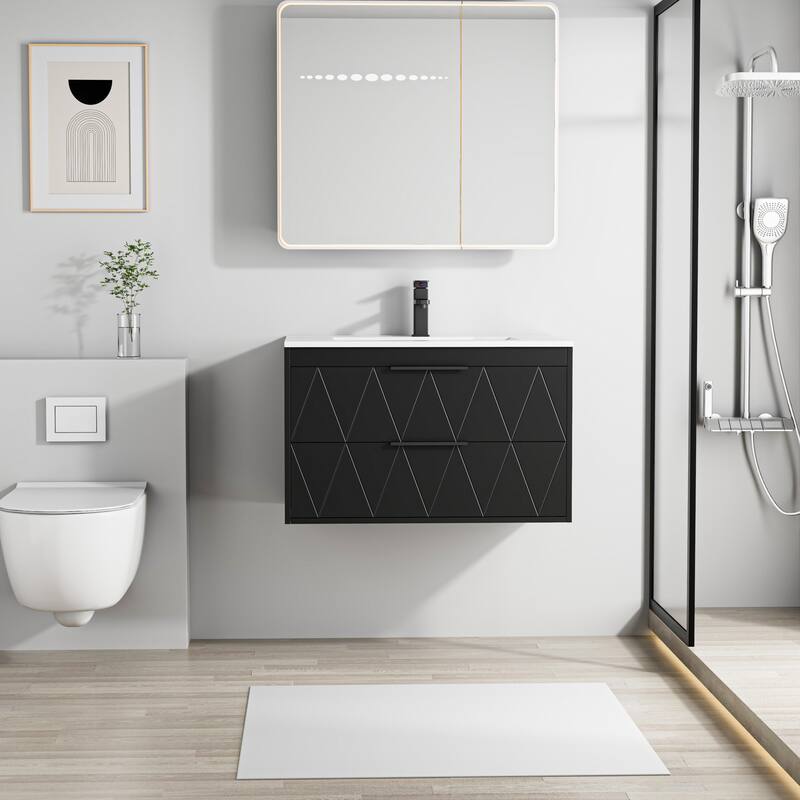 24"/30"/36"/48" Ceramic Vessel Sink Wall Mounted Bathroom Vanity Set