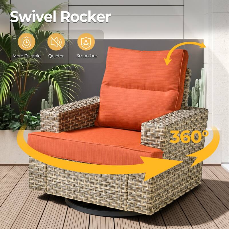 HOOOWOOO 8-piece Wicker Patio Furniture Swivel Chair Set