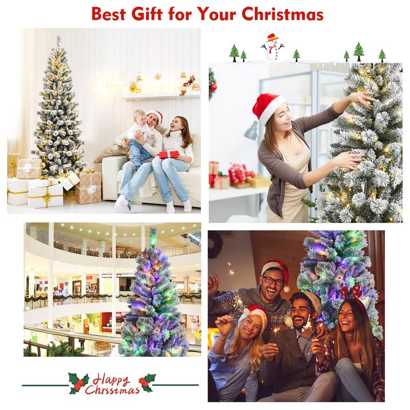 Costway 7.5FT Pre-Lit Hinged Christmas Tree Snow Flocked w/9 Modes - See Details