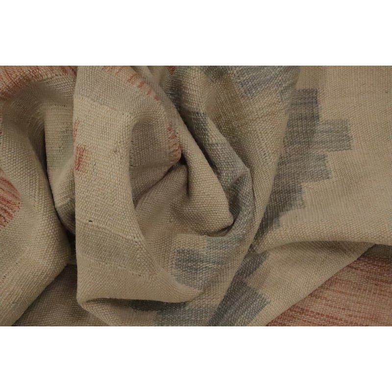 Hand Woven Oriental 100% Wool Carpet Southwestern Tribal Beige & Ivories Kilim Area Rug - 11' 9'' X 9' 0''