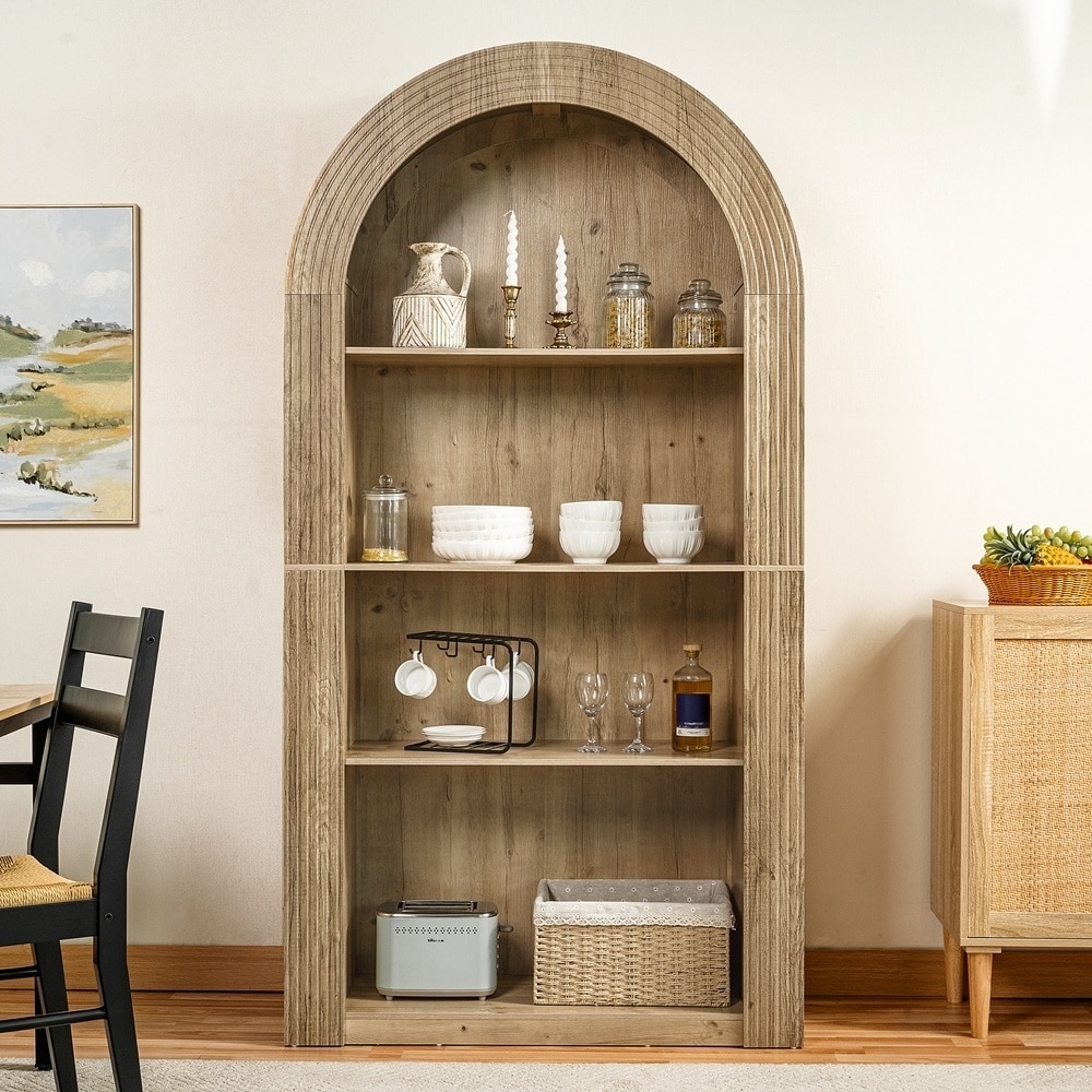 Mid Century Modern 4-Tier Arched Storage Bookcase