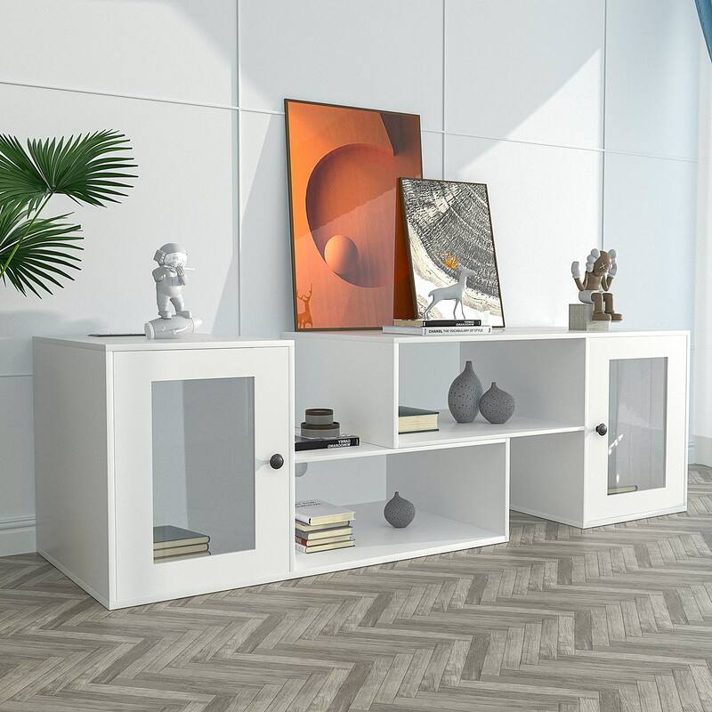 VECELO TV Stand with LED Lights & Power Outlets, Storage Shelves - 55 inches