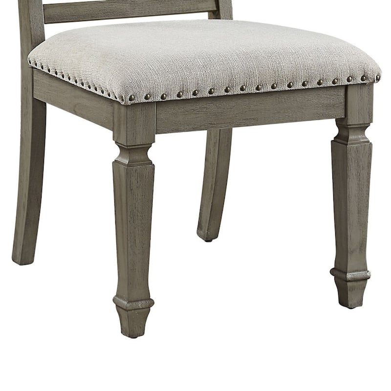 Side Chair with Fabric Seat and Fiddle Back, Set of 2, Brown