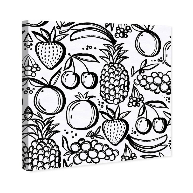 Wynwood Studio Prints Food and Cuisine Inked Fruit Pattern Black and Modern & Contemporary Wall Art Canvas Print