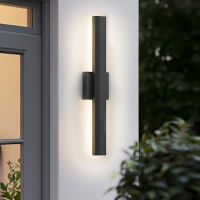 Aluminum LED Outdoor Wall Lights Matte Black with Linear Texture