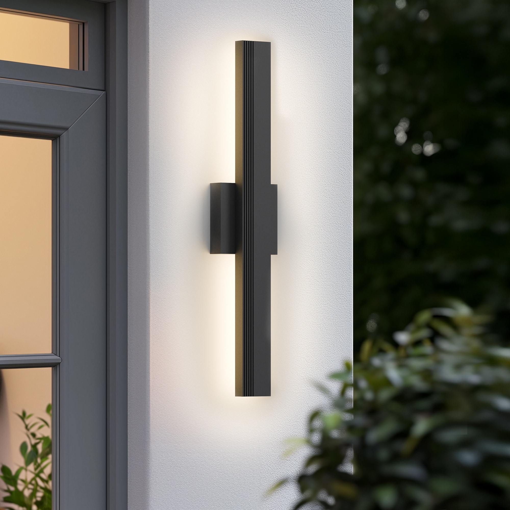 Aluminum LED Outdoor Wall Lights Matte Black with Linear Texture