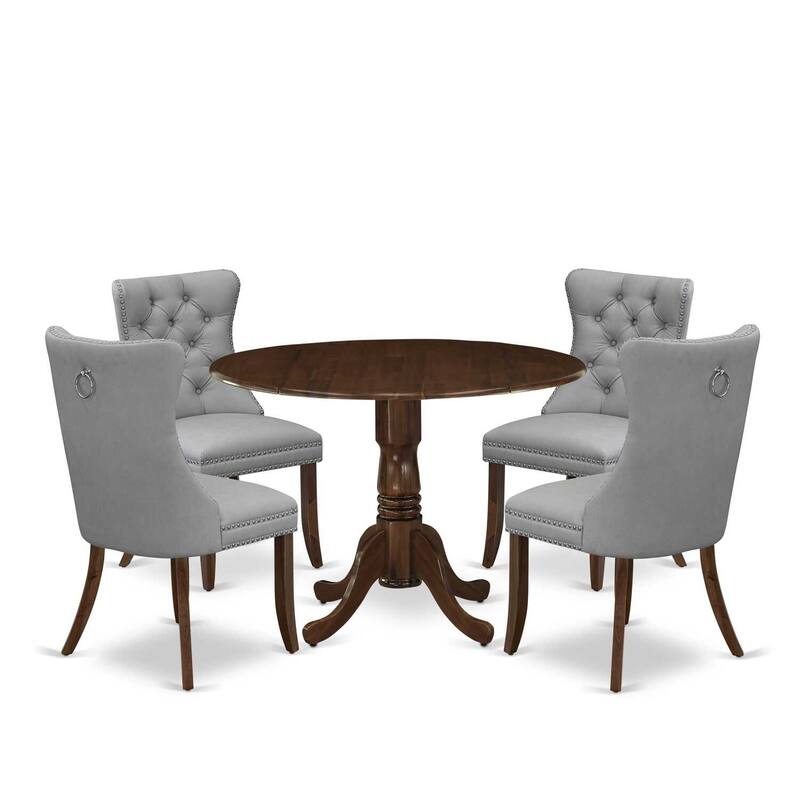 Round Dining Table Set with 4 Chairs - Kitchen Table Set, Rustic Walnut Finish