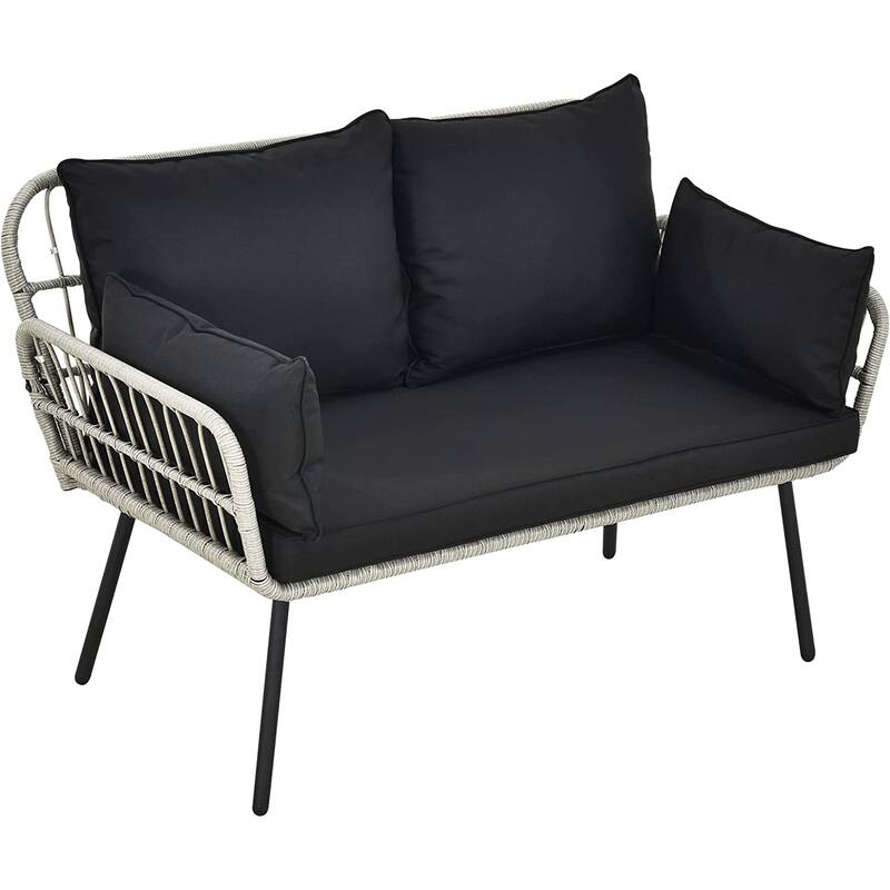 Fernald Patio Wicker Loveseat Sofa with Cushions and Lumbar Pillows