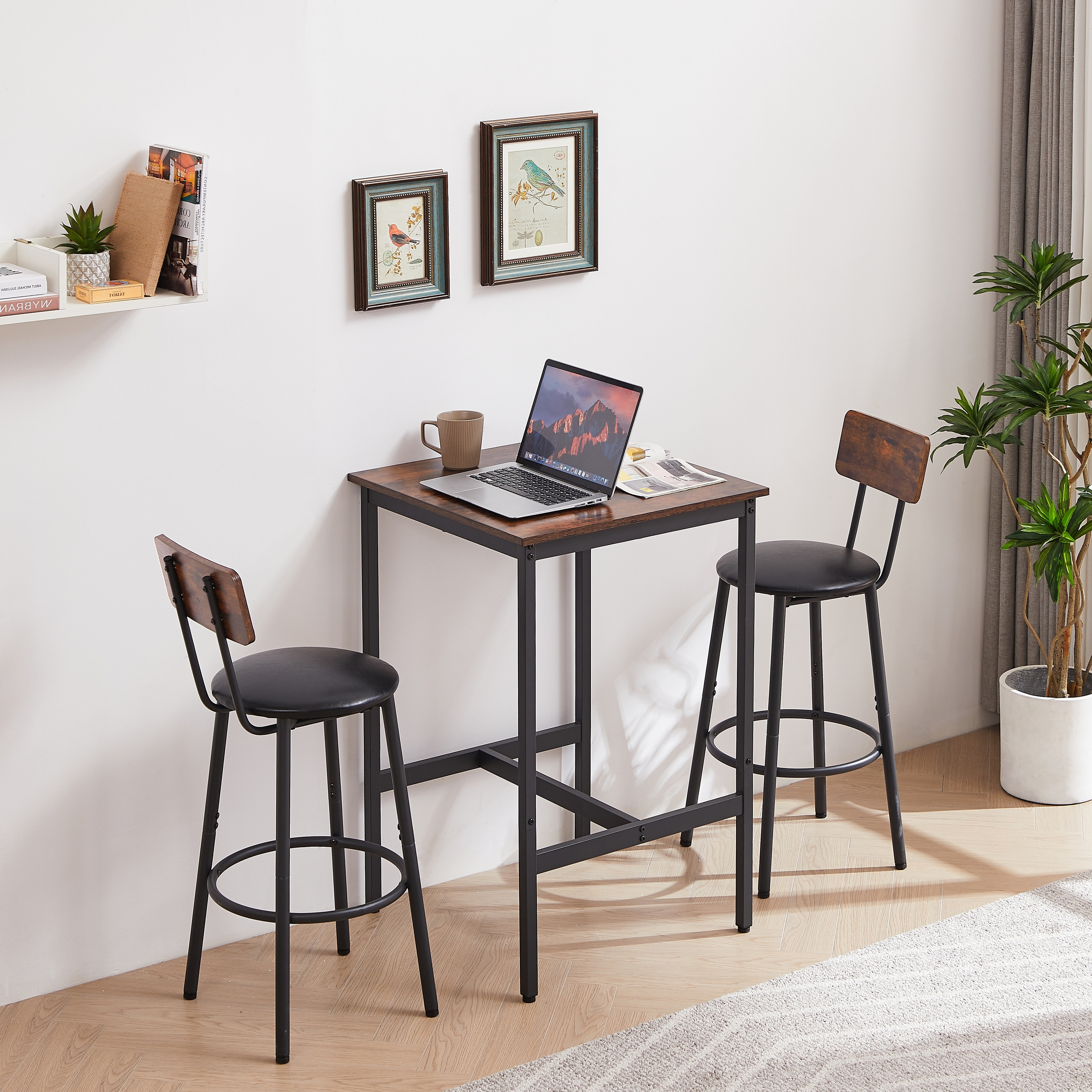 Industrial Bar Table Set with 2 Bar stools & Dining Table
