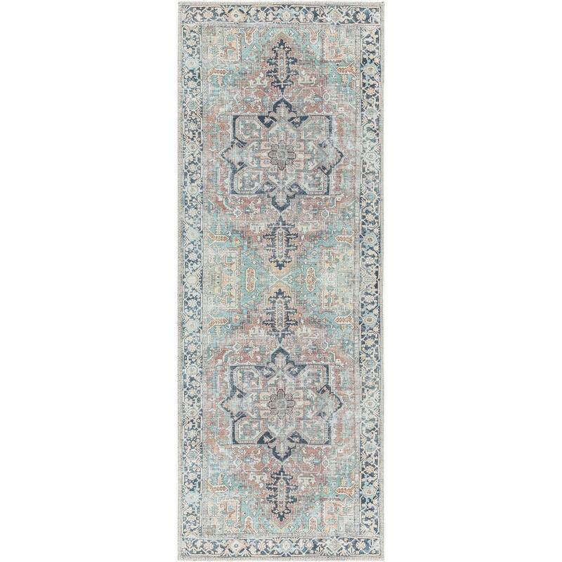 Livabliss Kemer Traditional Washable Area Rug - Seafoam/Brick - 2' 7" x 7' 3"