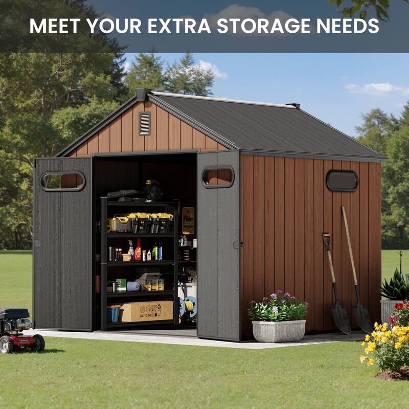 8' x 8' / 8' x 10'/ 8' x 12' Outdoor Storage Shed with Lockable Double Doors for Garden, Backyard, Patio