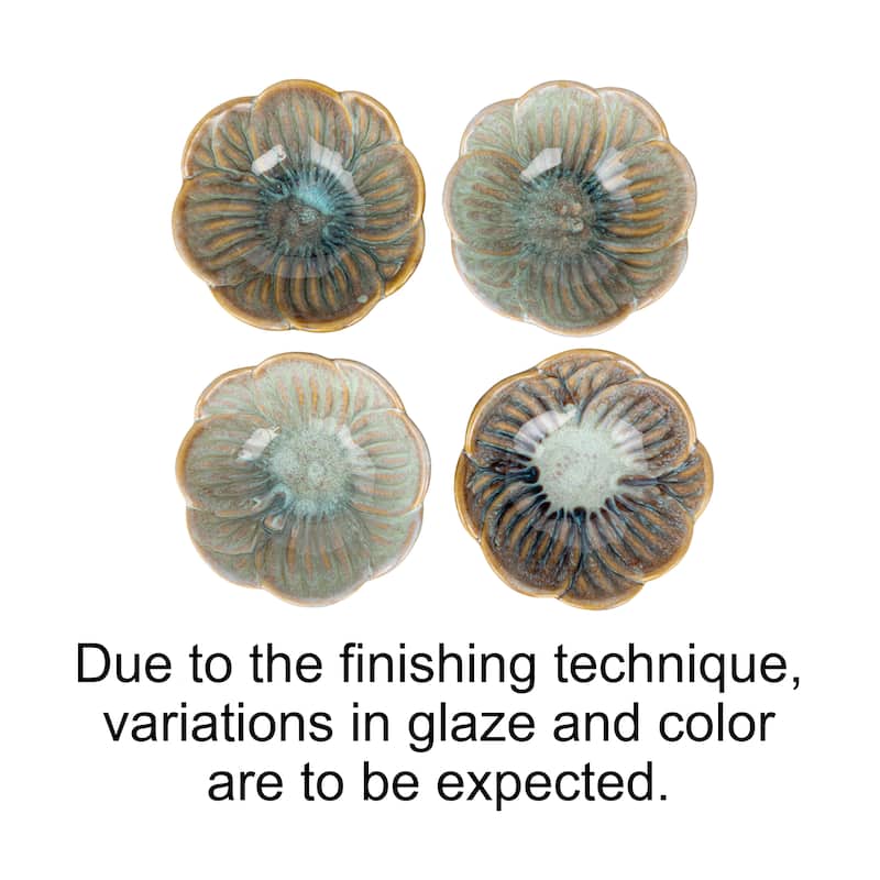 Stoneware Flower Bowl with Reactive Glaze - 4.9"L x 4.9"W x 1.9"H