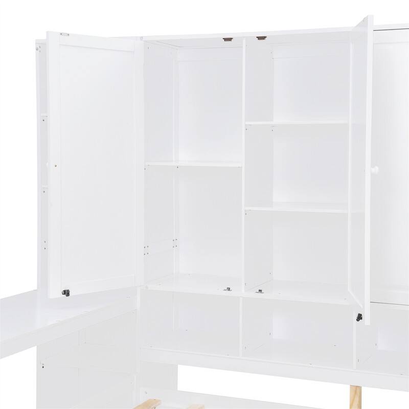 Twin/Full Size Daybed with All-in-One Cabinet and 3 Drawers, Wooden Daybed Frame Sofa Bed with Desk and Storage Shelves